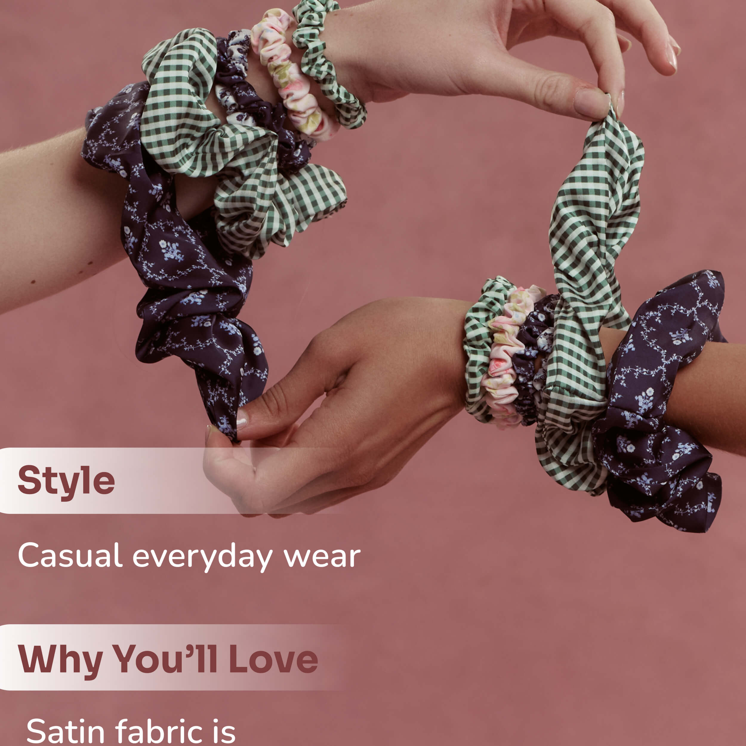 Wet Brush × Hill House Skinny Satin Scrunchies. 4ct - Blue - Image 3