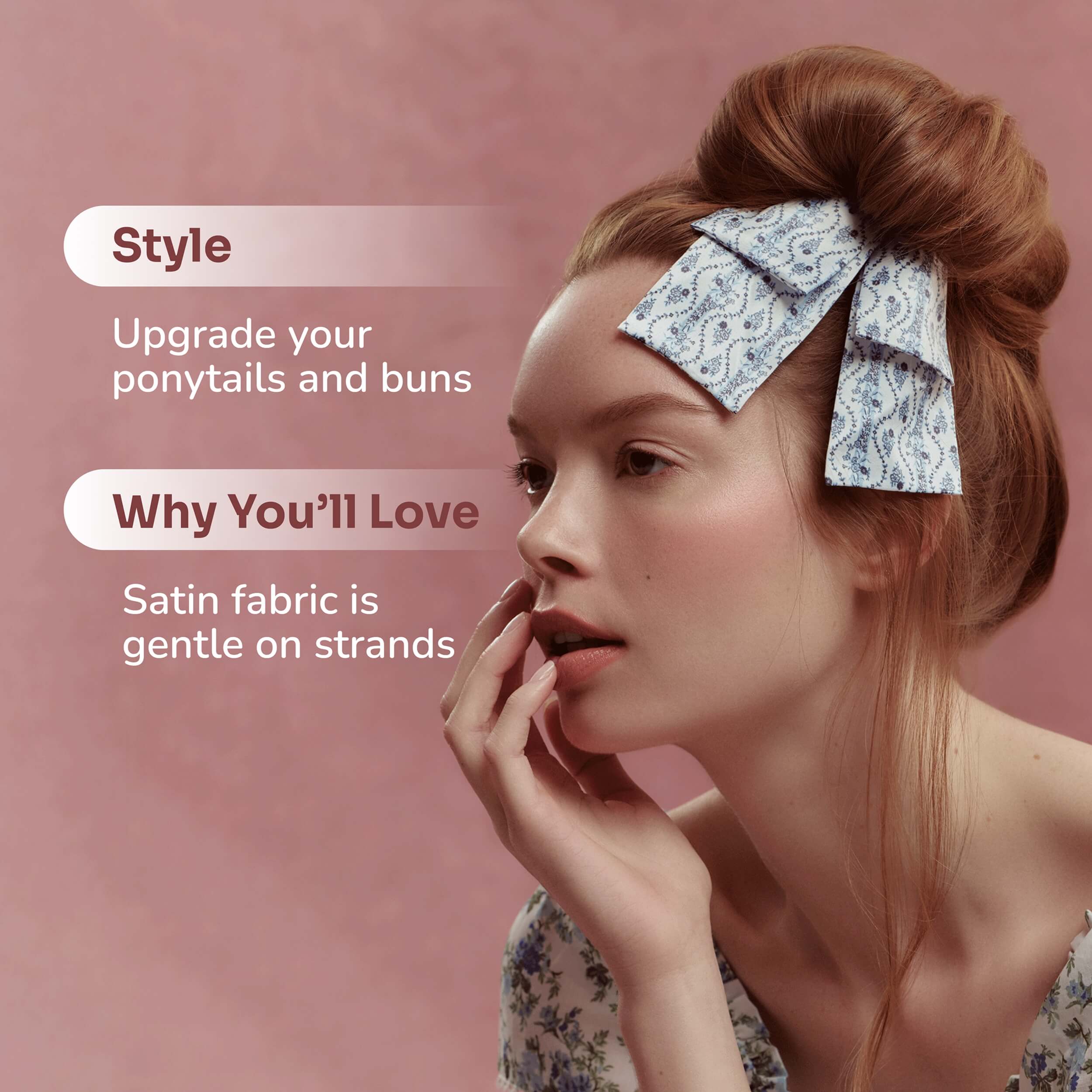 Wet Brush × Hill House Scarf Bow Scrunchie - Blue Vine Stripe - Image 4