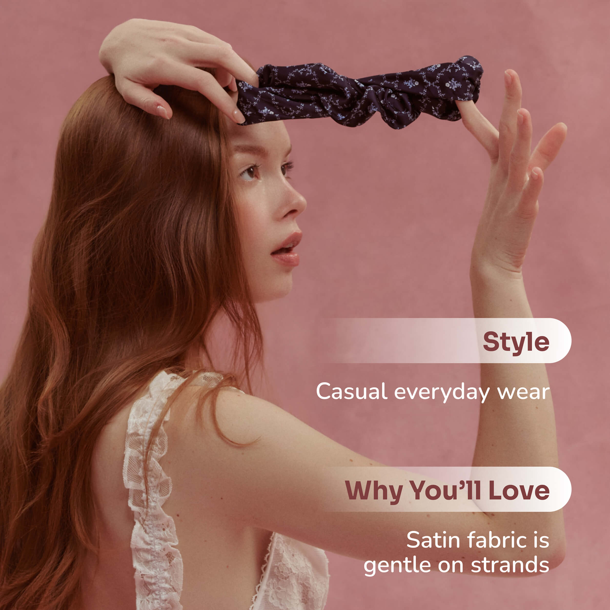 Wet Brush × Hill House Large Satin Scrunchie - Navy Trellis - Image 3