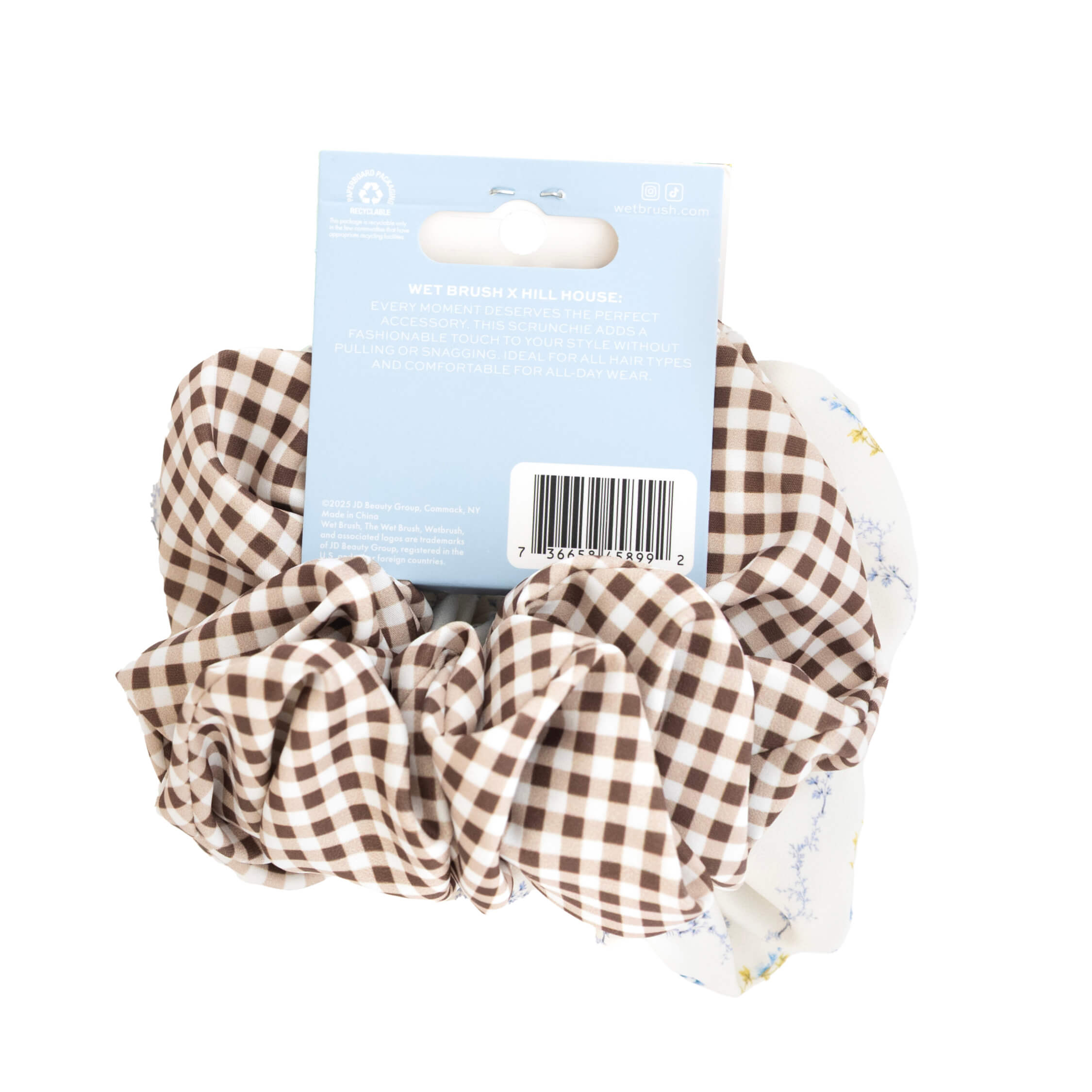 Wet Brush x Hill House - Large Satin Scrunchies - Bluebell Waltz & Brown Gingham - 2ct - Image 4
